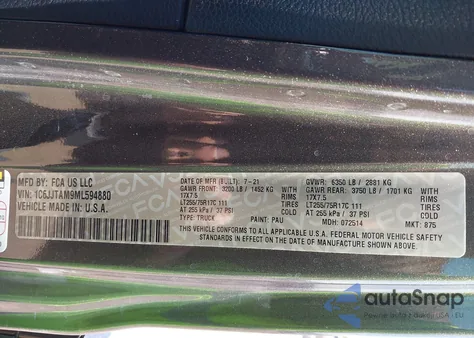 2021 Jeep Gladiator Willys 4X4 from USA, damaged, VIN 1C6JJTAM9ML594880